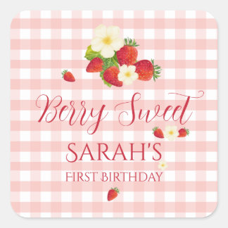 Sticker Carré Cadeau saveur fraise très sucré 1er anniversaire