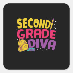 Sticker Carré Cadeaux 2e enseignant Diva de deuxième année