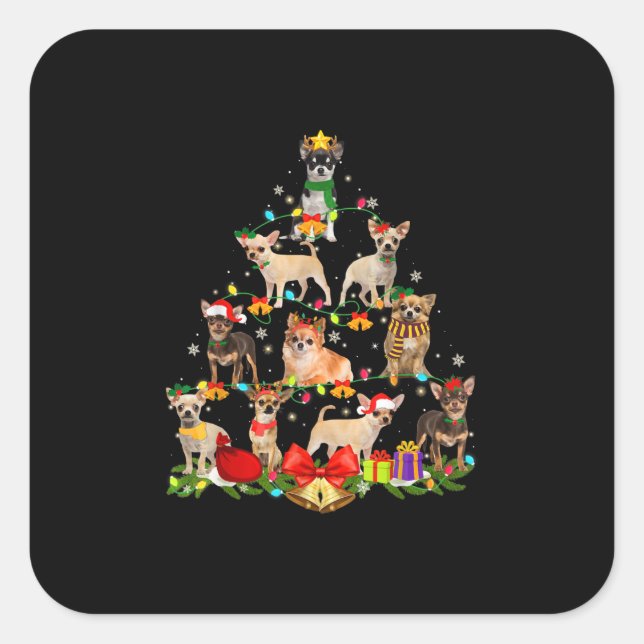 Sticker Carré Cadeaux Amoureux de les chiens Chihuahua Arbre Lum (Devant)