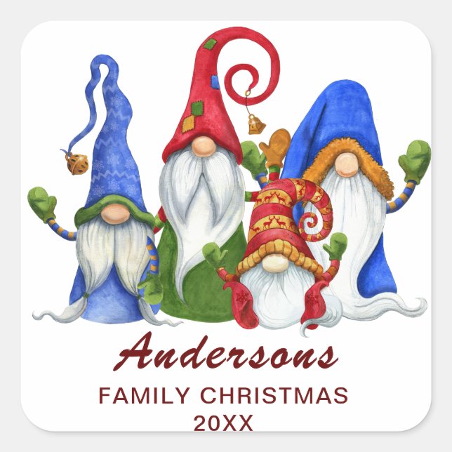 Sticker Carré Cadeaux de Noël de lutins elfes rétro Fêtes (Devant)