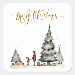 Sticker Carré Cadeaux de Noël sous l'arbre