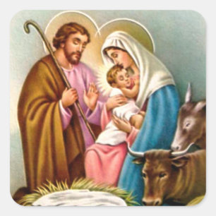 Sticker Carré Cadeaux de scène de nativité pour Noël