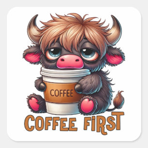 Sticker Carré Cadeaux pour amateurs de café en premier 