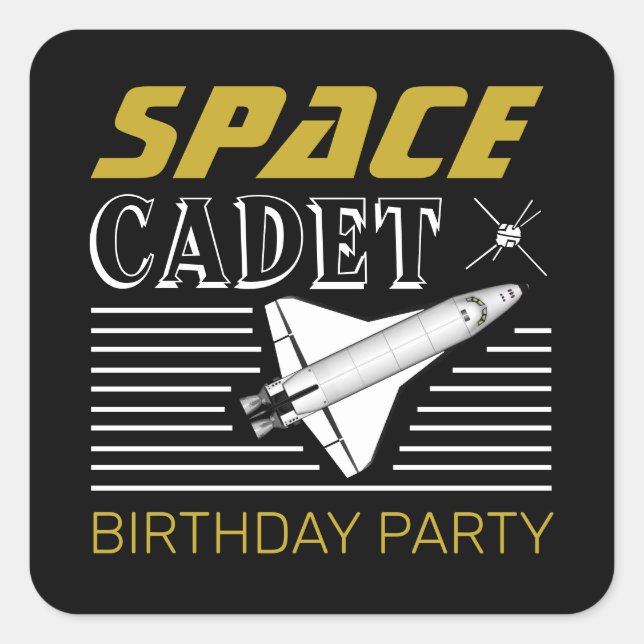 Sticker Carré Cadet de l'espace, vaisseau spatial, Anniversaire (Devant)