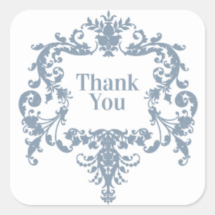 Sticker Carré Cadre baroque bleu poussiéreux Merci