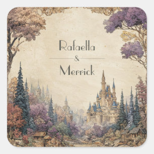 Sticker Carré Cadre baroque château forêt vallée mariage