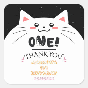 Sticker Carré Cadre de chat mignon étoiles scintillantes 1er ann