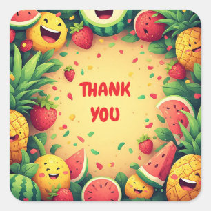 Sticker Carré 🍍 Cadre de Fruits Tropicaux pour Fête d'Anniversa