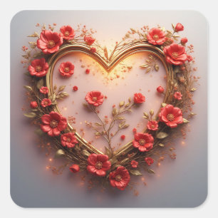 Sticker Carré Cadre de mariage Cœur Doré