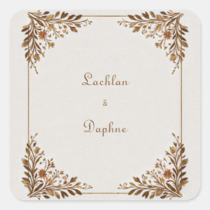 Sticker Carré Cadre de mariage en or métallisé feuille de bronze