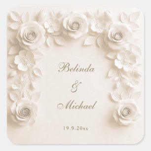 Sticker Carré Cadre de roses florales baroques en ivoire Maria