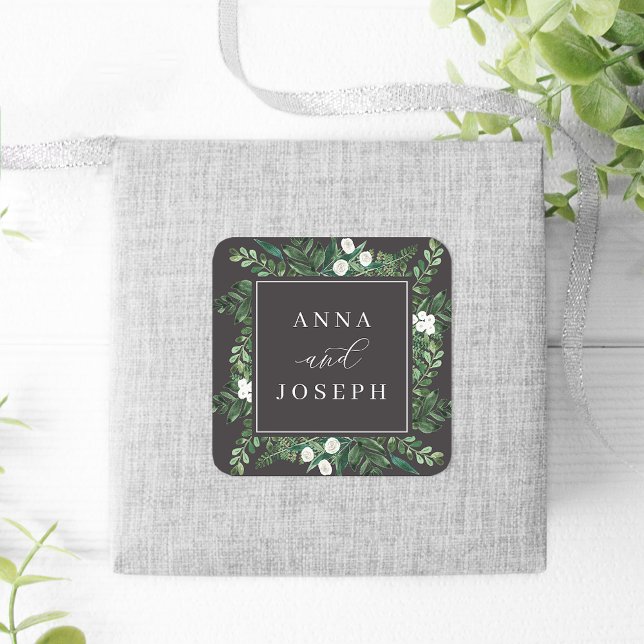 Sticker Carré Cadre de serre | Mariage botanique aquarelle (Créateur téléchargé)