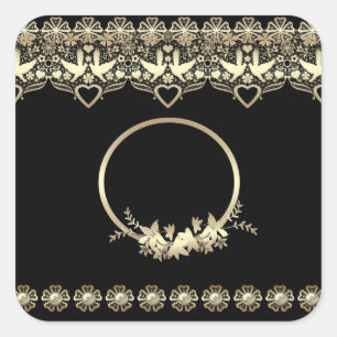 Sticker Carré Cadre dentelle doré romantique texte personnalisab