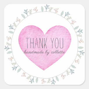 Sticker Carré Cadre Floral Merci rose fait main
