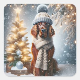 Sticker Carré Cadre irlandais de Noël avec Écharpe et Casquette