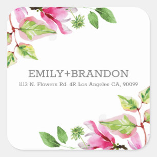 Sticker Carré Cadre magnolia rose