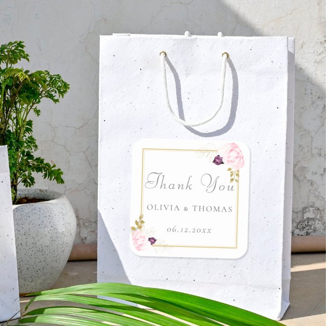 Sticker Carré Cadre or floral classique Rose rose Rustique Maria (Créateur téléchargé)