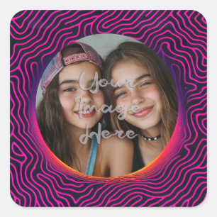 Sticker Carré Cadre photo personnalisé Neon Vaporwave Swirl
