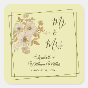 Sticker Carré Cadre rose - Mariage jaune céleste