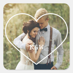 Sticker Carré Cadres de coeur doux Monogramme Mariage Photo