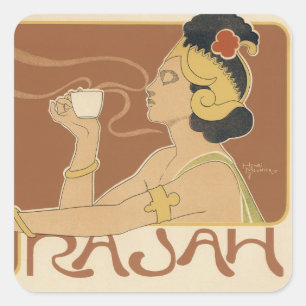 Sticker Carré Café Art Nouveau vintage Rajah, dame avec café