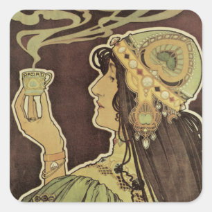 Sticker Carré Café Art Nouveau vintage Rajah, Femme au café