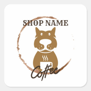 Sticker Carré Café café Chien simple moderne