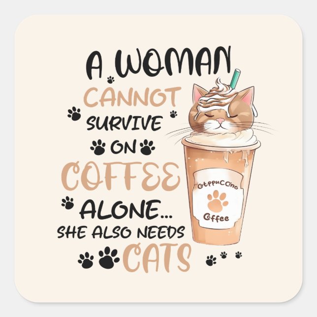 Sticker Carré Café & Chats - Cute Kawaii Art (Devant)