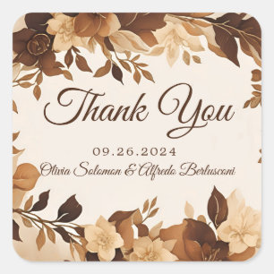 Sticker Carré Café & Crème Automne Floral Thème Mariage inviter