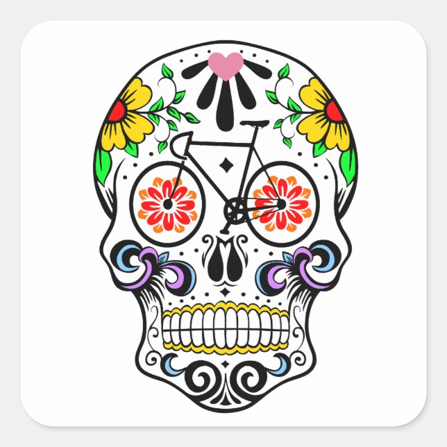 Sticker Carré Calavera - Vélo crâne à sucre (Devant)