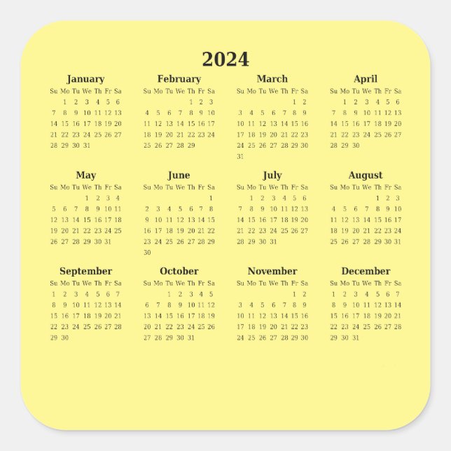 Sticker Carré Calendrier 2024 de douze mois (Devant)