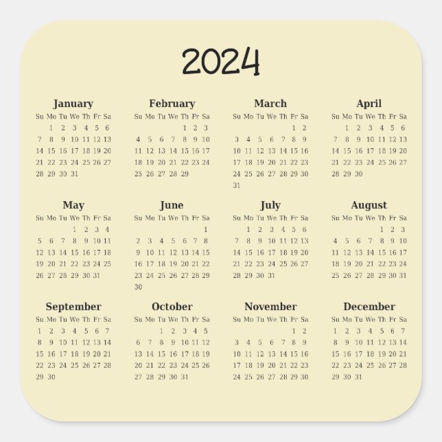 Sticker Carré Calendrier 2024 de douze mois (Devant)