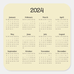 Sticker Carré Calendrier 2024 de douze mois