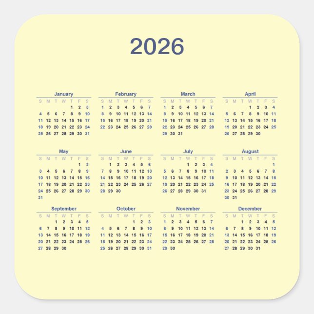 Sticker Carré Calendrier 2026 de douze mois (Devant)