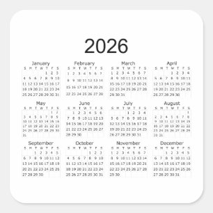 Sticker Carré Calendrier minimaliste simple 2026