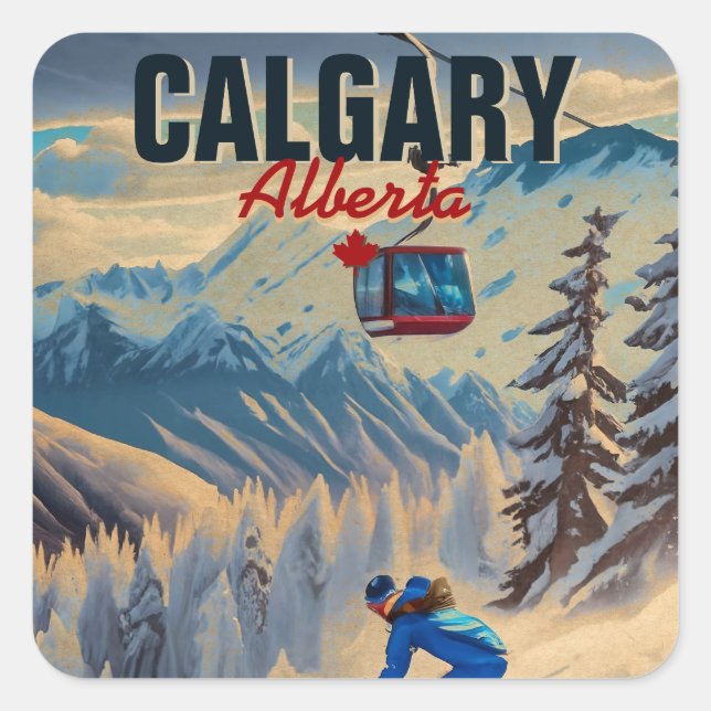 Sticker Carré Calgary Alberta Canada Souvenirs de ski 1950 (Devant)