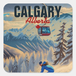 Sticker Carré Calgary Alberta Canada Souvenirs de ski 1950
