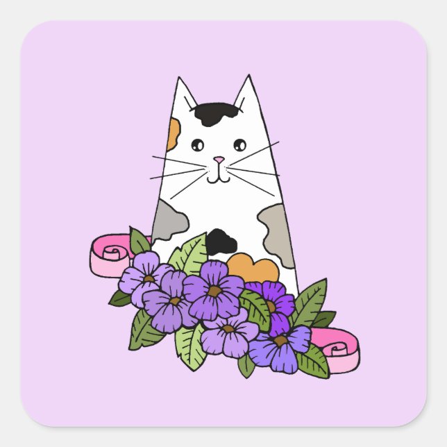 Sticker Carré Calico Cat Cute (Devant)