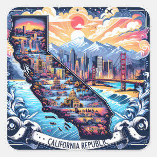 Sticker Carré California Map Vector Art