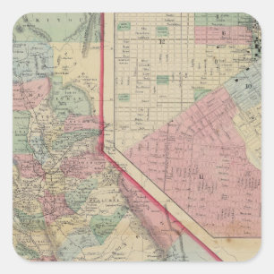Sticker Carré California, San Francisco Carte par Mitchell