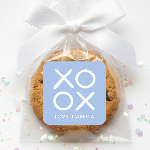 Sticker Carré Câlins et bisous XOXO Bleu Faveur d'amour mignonne