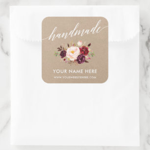 Sticker Carré Calligraphie artisanale Bourgogne Floral Kraft Pet