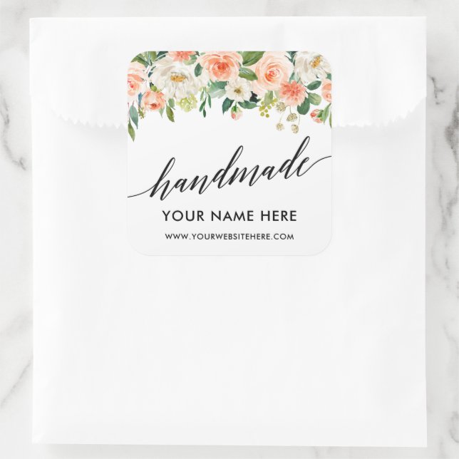 Sticker Carré Calligraphie artisanale Coral Floral Petit (Sac)