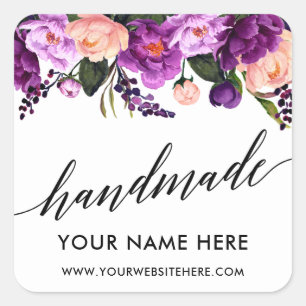 Sticker Carré Calligraphie artisanale Floral pourpre Petit