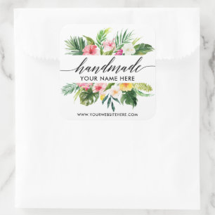 Sticker Carré Calligraphie artisanale Flore tropicale