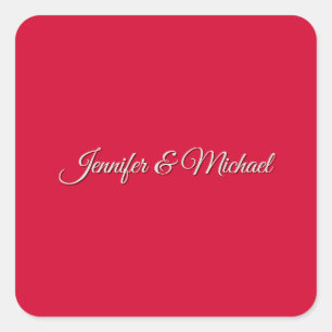 Sticker Carré Calligraphie Chic Élégante Cerise Rouge Personnali
