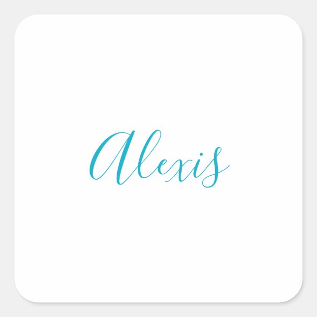 Sticker Carré Calligraphie de nom Script Plain Simple Blanc Bleu (Devant)