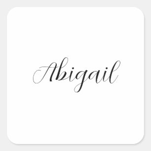 Sticker Carré Calligraphie Elégant Noir Blanc Plaine Nom simple