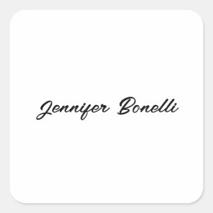 Sticker Carré Calligraphie Élégant Noir Blanc Simple Nom