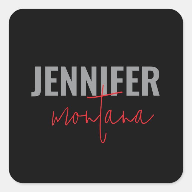 Sticker Carré Calligraphie Elegant Plain Ajouter son propre nom (Devant)